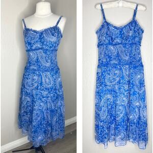 Michelle Antonelli 100% Silk Dress 6 Blue FlowyPrairie Paisley Cottagecore